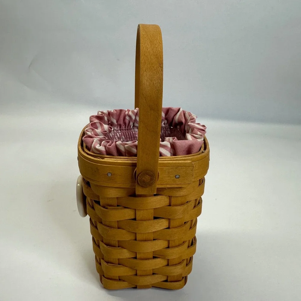 Longaberger Horizon of Hope Basket Pink Striped Liner Ceramic Rose Tie-On